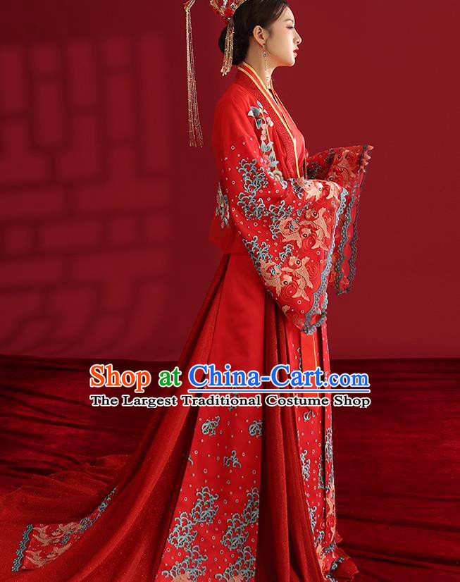 China Classical Embroidered Red Wedding Dress Traditional Ancient Empress Hanfu Costumes