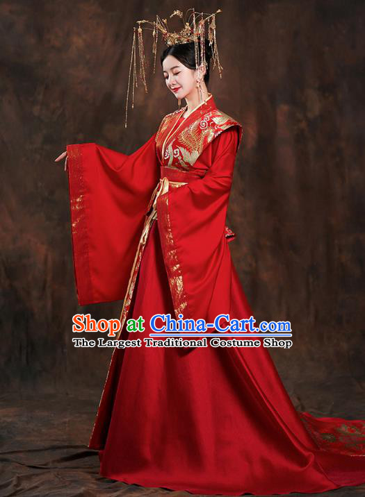 China Ancient Queen Embroidered Red Hanfu Dress Traditional Tang Dynasty Bride Wedding Costumes