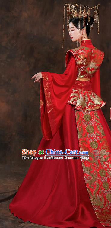 China Ancient Queen Embroidered Red Hanfu Dress Traditional Tang Dynasty Bride Wedding Costumes