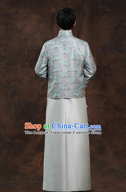 Chinese Ancient Bridegroom Clothing Traditional Wedding Costumes Blue Mandarin Jacket and Long Robe