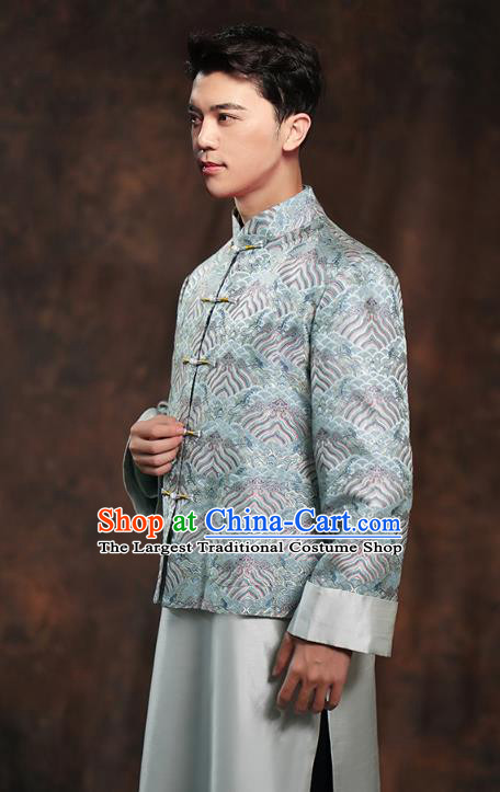 Chinese Ancient Bridegroom Clothing Traditional Wedding Costumes Blue Mandarin Jacket and Long Robe