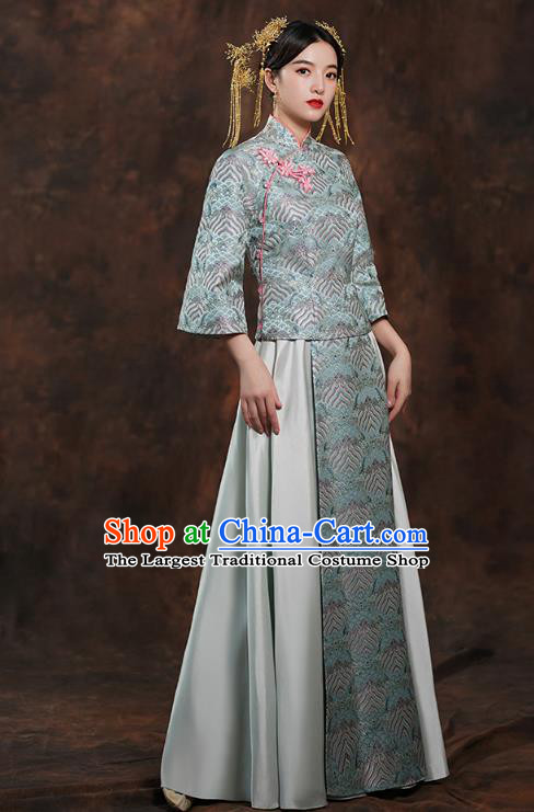 China Traditional Wedding Blue Xiuhe Suits Bride Costumes Toast Dress