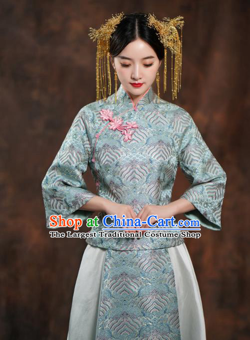 China Traditional Wedding Blue Xiuhe Suits Bride Costumes Toast Dress