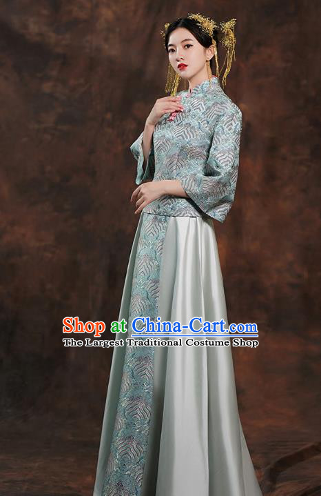 China Traditional Wedding Blue Xiuhe Suits Bride Costumes Toast Dress