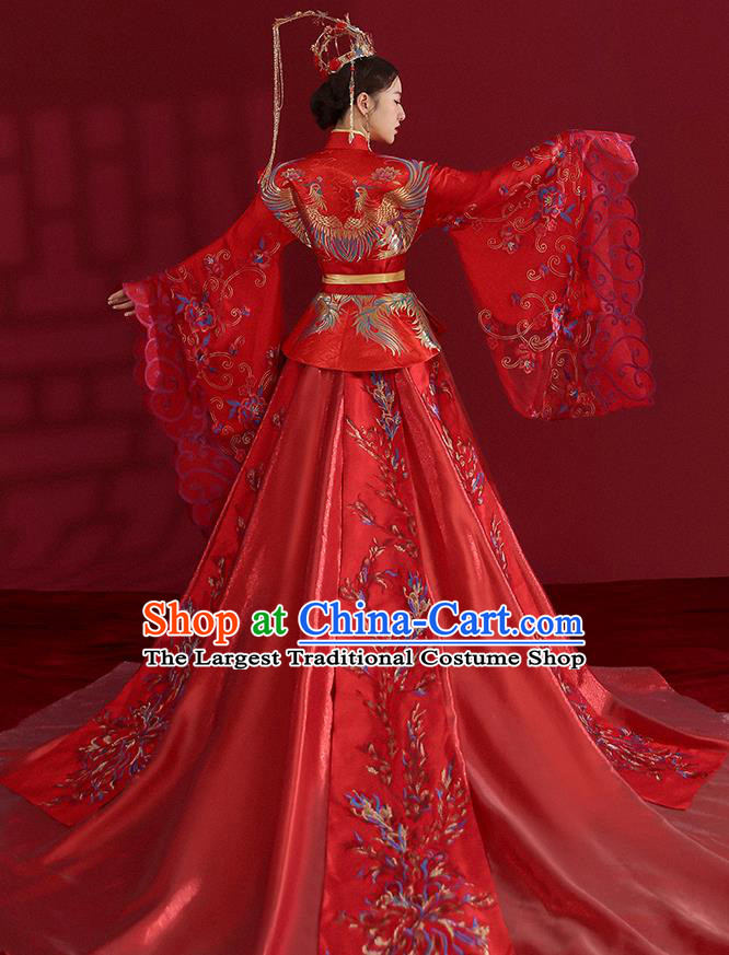 China Ancient Empress Embroidered Red Dress Traditional Wedding Bride Hanfu Costumes