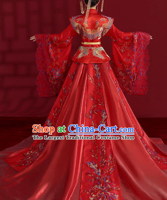 China Ancient Empress Embroidered Red Dress Traditional Wedding Bride Hanfu Costumes