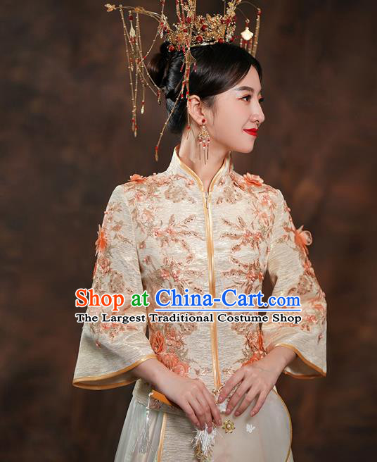 China Ancient Bride Costumes Toast Dress Traditional Wedding Champagne Xiuhe Suits