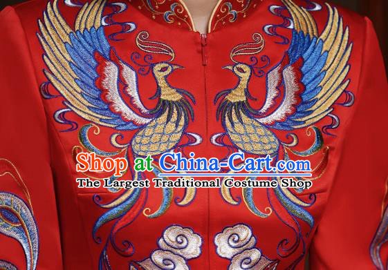 China Classical Bride Costumes Toast Embroidered Dress Traditional Wedding Red Xiuhe Suits
