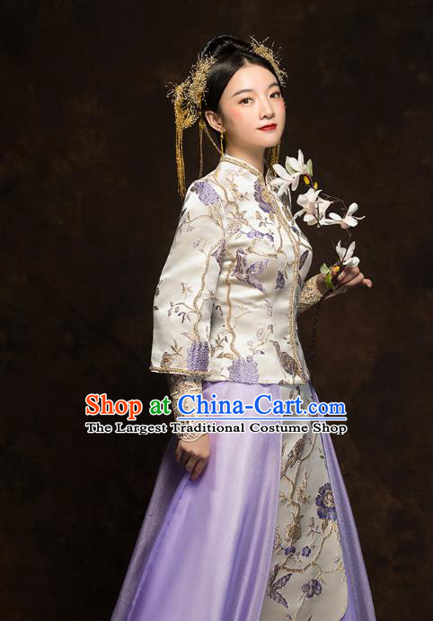 China Traditional Wedding Xiuhe Suits Classical Bride Costumes Toast Lilac Dress