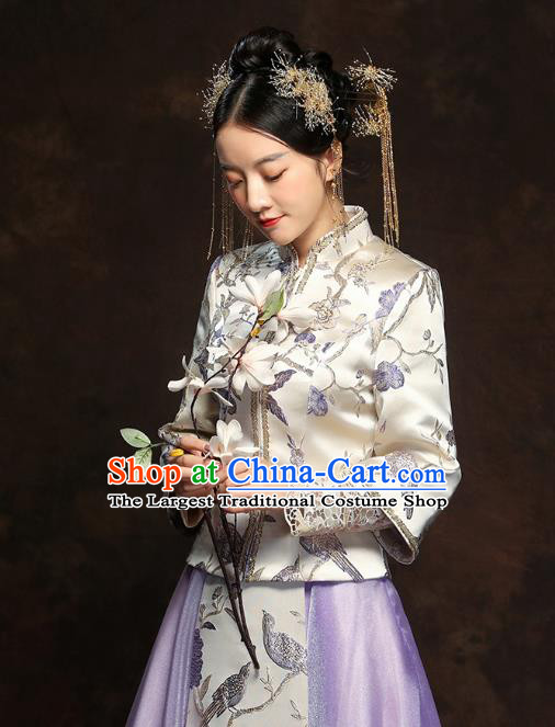 China Traditional Wedding Xiuhe Suits Classical Bride Costumes Toast Lilac Dress
