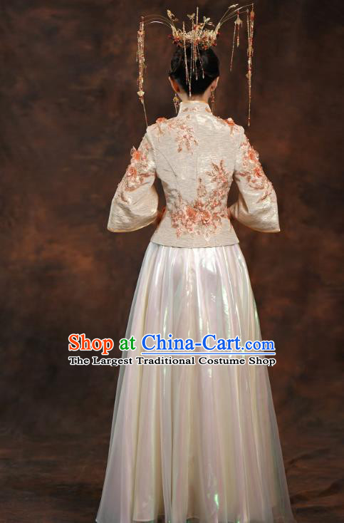 China Ancient Bride Costumes Toast Dress Traditional Wedding Champagne Xiuhe Suits