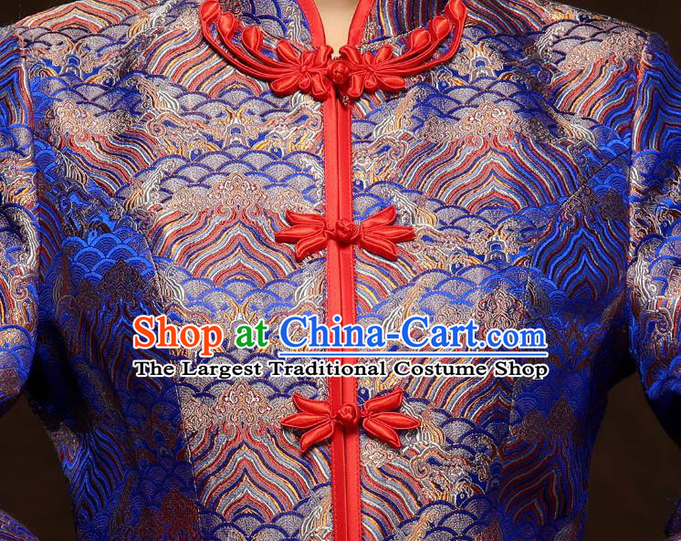 China Classical Wedding Xiuhe Suits Traditional Bride Costumes Royalblue Blouse and Red Skirt