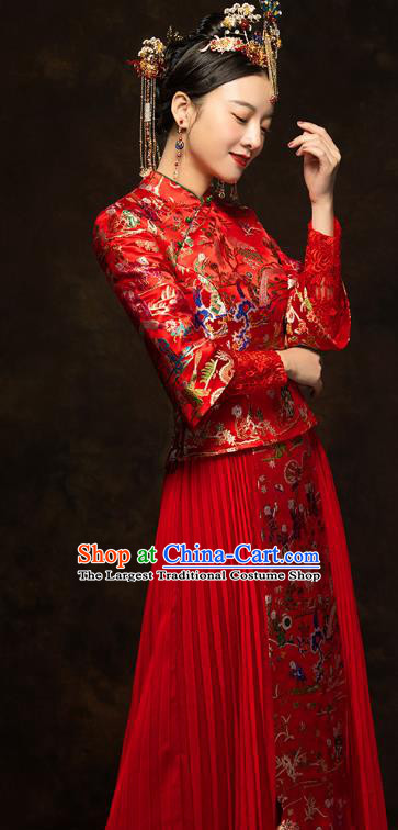 China Classical Hundred Children Painting Xiuhe Suits Traditional Bride Costumes Wedding Toast Dress