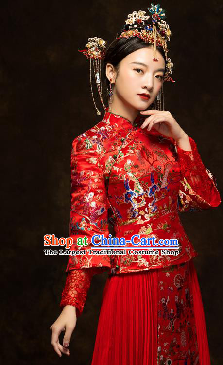 China Classical Hundred Children Painting Xiuhe Suits Traditional Bride Costumes Wedding Toast Dress