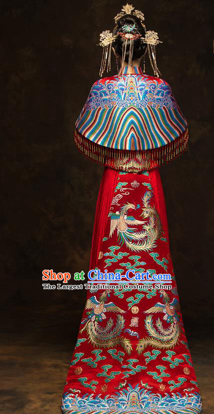 China Wedding Red Toast Dress Classical Phoenix Painting Xiuhe Suits Traditional Bride Costumes
