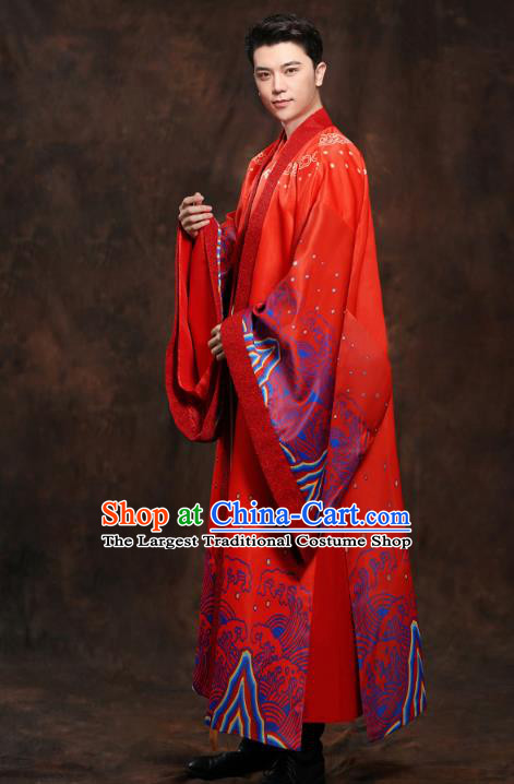 Chinese Ancient Scholar Red Clothing Traditional Han Dynasty Wedding Bridegroom Costumes