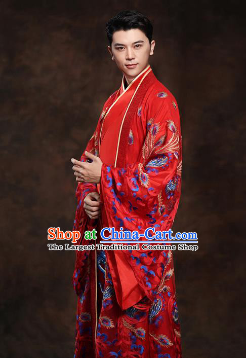 Chinese Traditional Han Dynasty Wedding Costumes Ancient Scholar Bridegroom Red Clothing