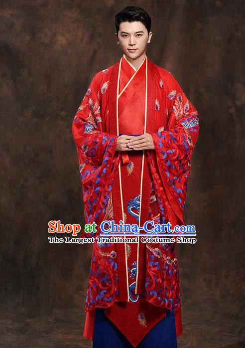 Chinese Traditional Han Dynasty Wedding Costumes Ancient Scholar Bridegroom Red Clothing