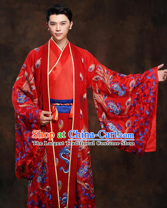 Chinese Traditional Han Dynasty Wedding Costumes Ancient Scholar Bridegroom Red Clothing