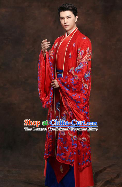 Chinese Traditional Han Dynasty Wedding Costumes Ancient Scholar Bridegroom Red Clothing