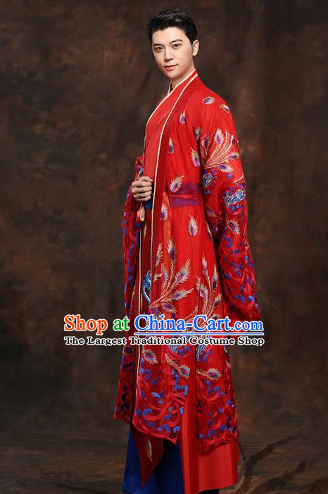 Chinese Traditional Han Dynasty Wedding Costumes Ancient Scholar Bridegroom Red Clothing