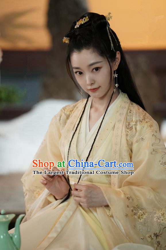 China Ancient Rich Lady Yellow Hanfu Dress Traditional Television Drama My Heroic Husband Young Beauty Su Tan Er Clothing