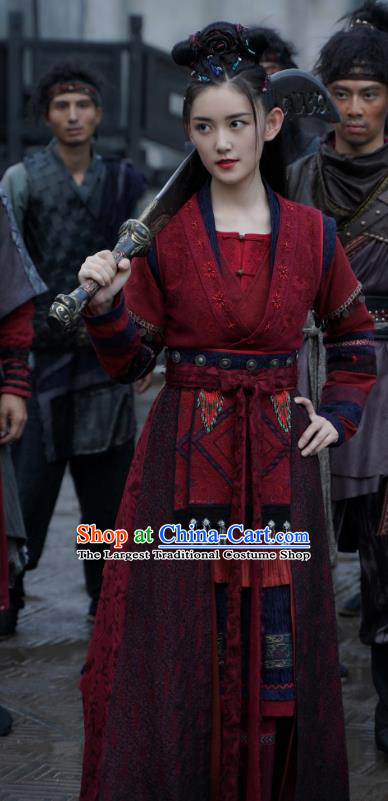 China Ancient Female Swordsman Costumes Television Drama My Heroic Husband Woman Castellan Red Dress Clothing