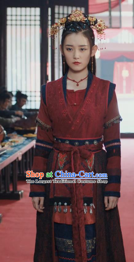 China Ancient Female Swordsman Costumes Television Drama My Heroic Husband Woman Castellan Red Dress Clothing