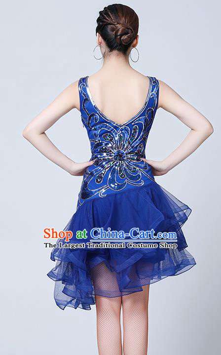 Top Modern Cha Cha Dance Clothing Latin Dance Competition Royalblue Bubble Dress Stage Performance Dancewear