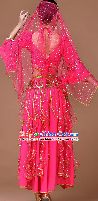 Indian Belly Dance Training Rosy Uniforms Bollywood Dance Sequins Blouse and Skirt Sexy Dance Clothing