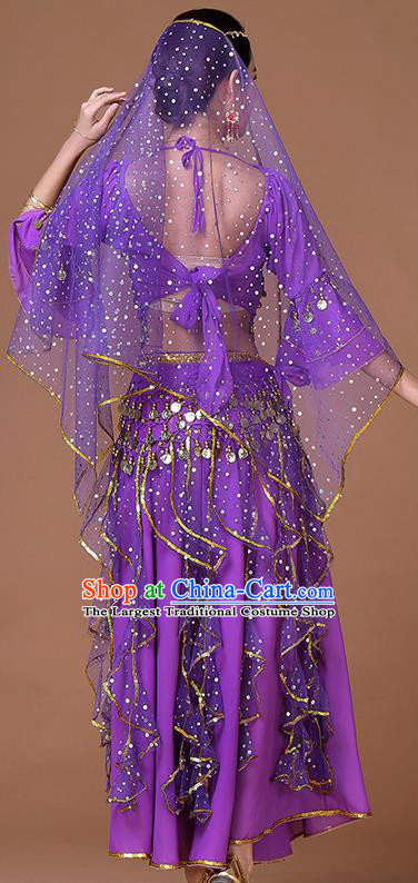 Indian Belly Dance Purple Uniforms Bollywood Sexy Dance Clothing Princess Dance Sequins Blouse and Skirt