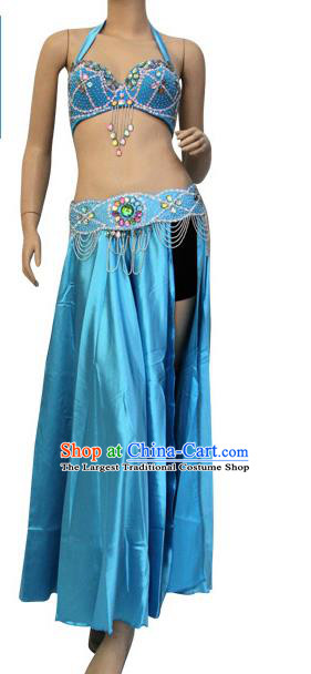 Professional Belly Dance Performance Costumes Asian Oriental Dance Bra and Skirt Indian Raks Sharki Performance Blue Uniforms