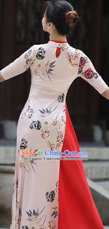 China Classical Dance Clothing Palace Fan Dance Printing Qipao Dress Stage Performance Dancewear