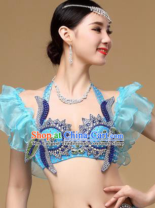 Asian Oriental Dance Blue Uniforms Indian Dance Sexy Clothing Belly Dance Performance Bra and Skirt