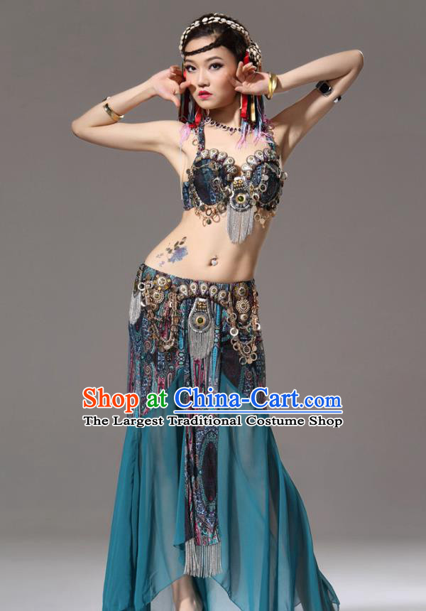 Traditional Indian Belly Dance Green Uniforms Asian Oriental Dance Costumes Primitive Tribe Performance Dress