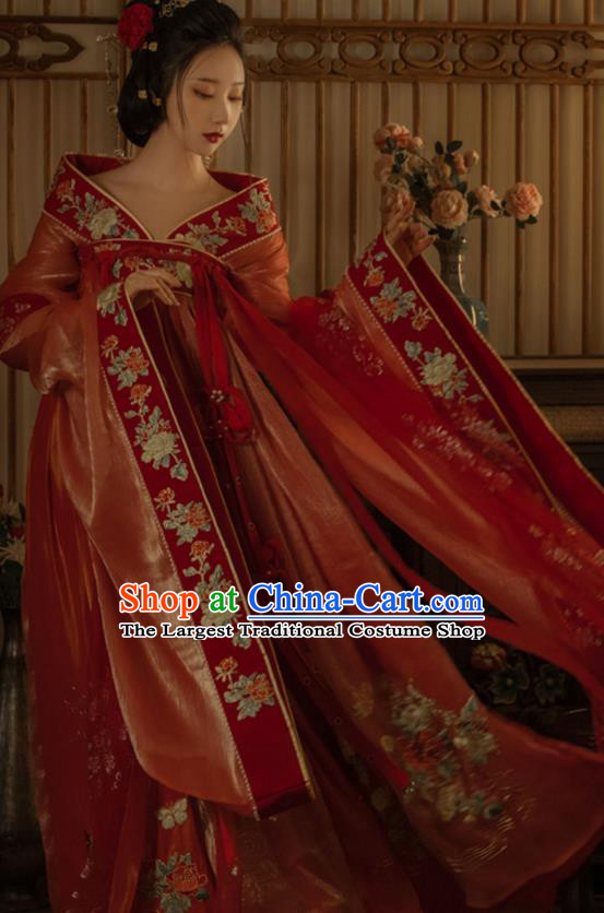 China Traditional Jin Dynasty Imperial Concubine Historical Clothing Ancient Court Woman Red Hanfu Dress Garments