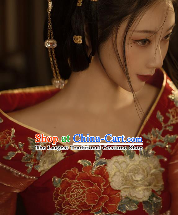 China Traditional Jin Dynasty Imperial Concubine Historical Clothing Ancient Court Woman Red Hanfu Dress Garments