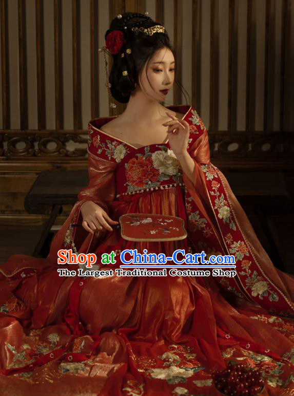 China Traditional Jin Dynasty Imperial Concubine Historical Clothing Ancient Court Woman Red Hanfu Dress Garments