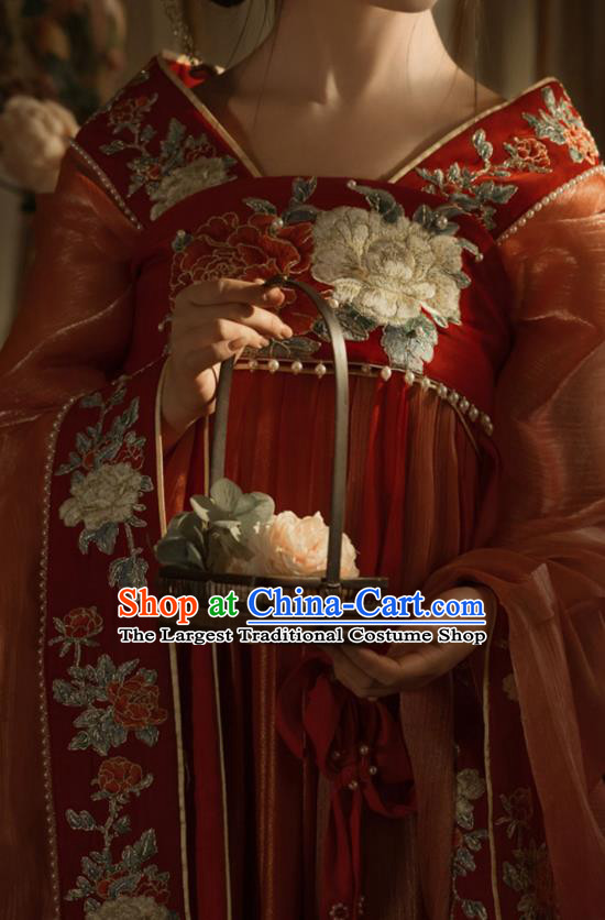 China Traditional Jin Dynasty Imperial Concubine Historical Clothing Ancient Court Woman Red Hanfu Dress Garments