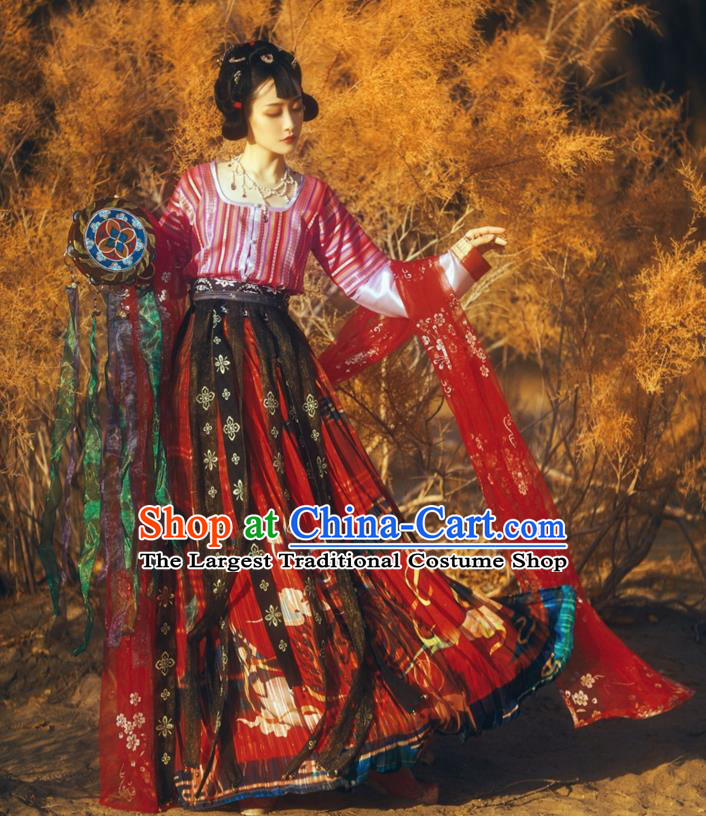 China Traditional Tang Dynasty Palace Lady Historical Clothing Ancient Young Woman Hanfu Dress