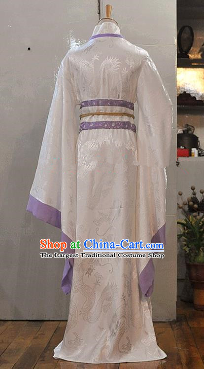 Chinese Han Dynasty Scholar Garment Costumes Ancient Nobility Childe Hanfu Clothing Drama Cosplay Crown Prince White Apparels