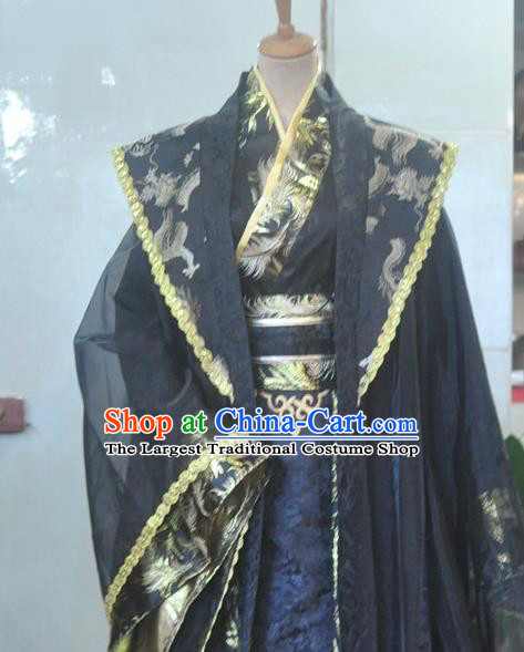 Chinese Drama Cosplay Emperor Black Apparels Zhou Dynasty King Garment Costumes Ancient Royal Highness Hanfu Clothing