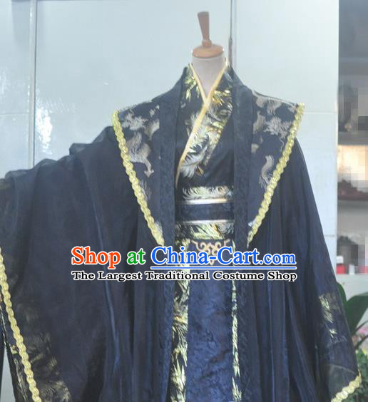 Chinese Drama Cosplay Emperor Black Apparels Zhou Dynasty King Garment Costumes Ancient Royal Highness Hanfu Clothing