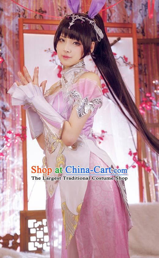 China Traditional Cosplay Rabbit Fairy Clothing Ancient Goddess Pink Dress Garment