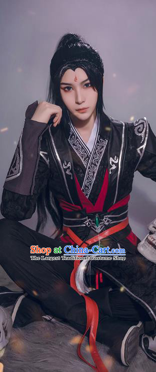 Chinese Ancient Young Hero Black Clothing Cosplay Knight Apparels Han Dynasty Swordsman Garment Costumes