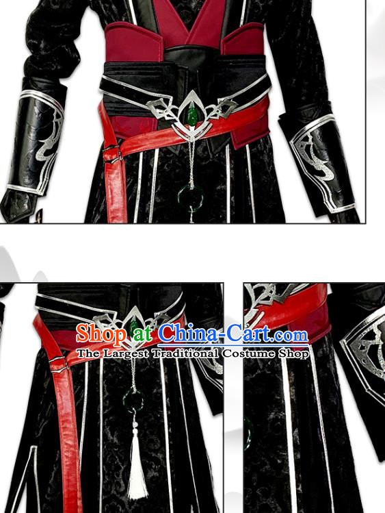 Chinese Ancient Young Hero Black Clothing Cosplay Knight Apparels Han Dynasty Swordsman Garment Costumes