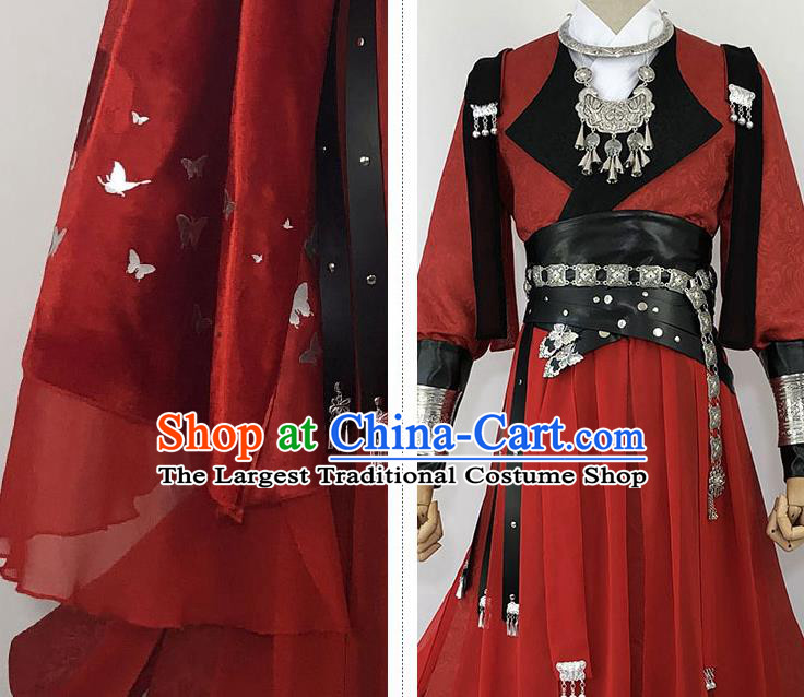 Chinese Cosplay Chivalrous Male Red Apparels Tang Dynasty Swordsman Garment Costumes Ancient Knight Clothing