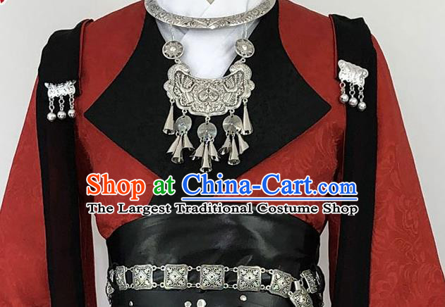 Chinese Cosplay Chivalrous Male Red Apparels Tang Dynasty Swordsman Garment Costumes Ancient Knight Clothing