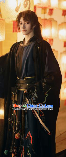 Chinese Ancient Noble Childe Clothing Cosplay Swordsman Black Apparels Song Dynasty Knight Garment Costumes