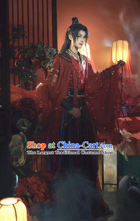 Chinese Cosplay Swordsman Mo Ran Wedding Apparels Noble Childe Garment Costumes Ancient Knight Red Clothing